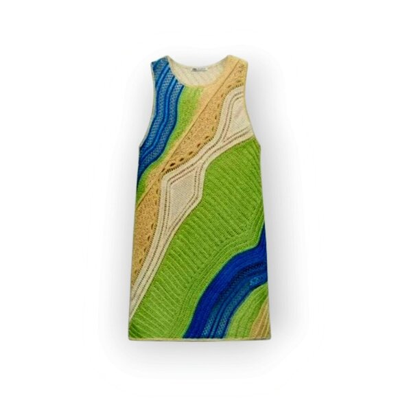 ZARA Bohemian Crochet Mini Dress Sleeveless S - Picture 3 of 8